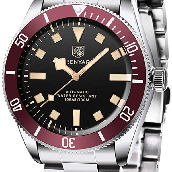 BENYAR Fashion Men's Luminous Automatic Stainless Steel Sports Analog Wristwatches - 100M Deep Waterproof Design