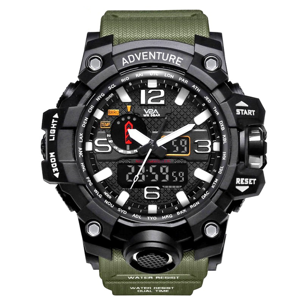 V2A Army Green Chronograph Shockproof Waterproof Analog-Digital Date Display Sports Watch For Men