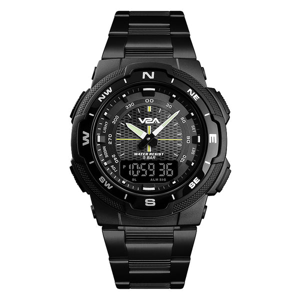 V2A Multi-Function Chronograph Analog-Digital IP Black Stainless Steel Watch for Men