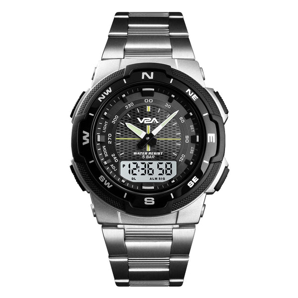 V2A Multi-Function Chronograph Analog-Digital IP Stainless Steel Watch for Men