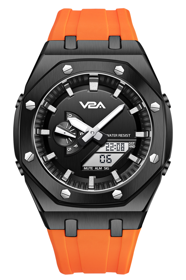 V2A Allure Octagonal Screw Case Analogue-Digital Watch for Men, Stainless Steel Band, 30M Water Resistant, 5 Alarms, World Time, Countdown, Stopwatch Men Watch | Birthday Gift for Men