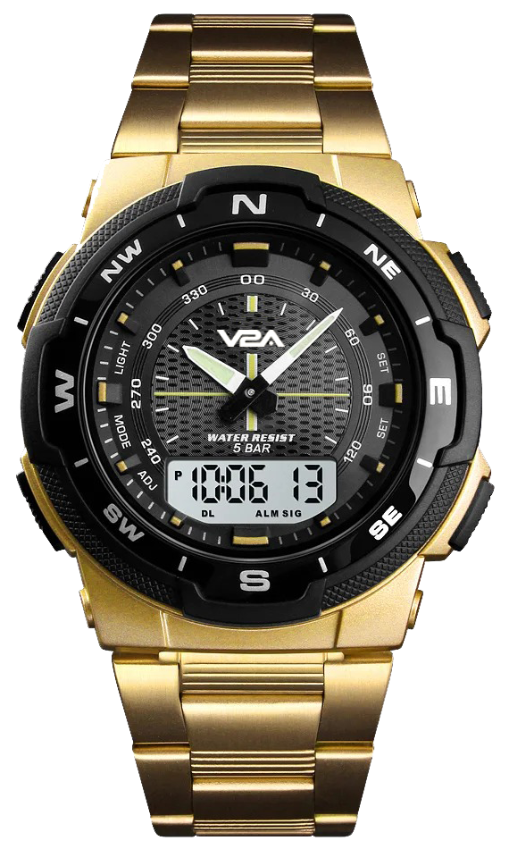 V2A Analogue - Digital Men's Watch (Black Dial Silver Colored Strap)