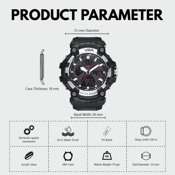 V2A Analog Digital Men Multifunctional Watch 5ATM Waterproof Sports Watch for Men | Gift for Men | Gift for Husband