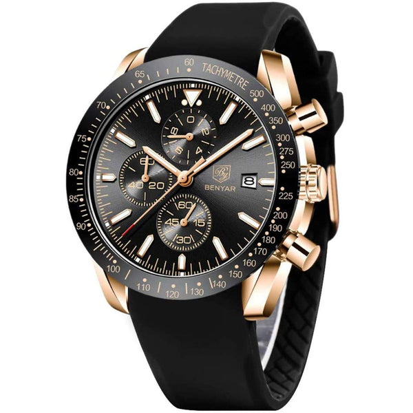 BENYAR Men's Luxury Business Casual Party-Wear Silicone Chronograph Date Display Watch