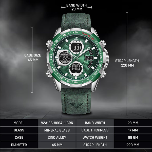 V2A Men’s Luxury Analog-Digital Chronograph Watch, 45mm Big Dial, Multifunction Sport & Business Design | 30M Waterproof | Stylish Gift for Him