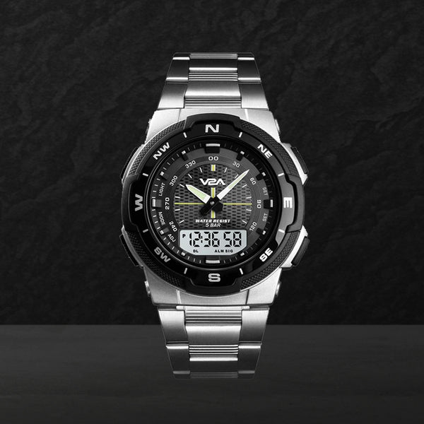 V2A Multi-Function Chronograph Analog-Digital IP Stainless Steel Watch for Men