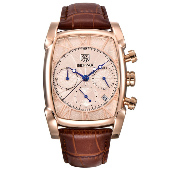 BENYAR Luxury Gold Dial Chronograph Men's Watch with Gold Colored Strap