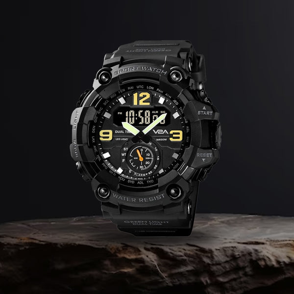 V2A Fighter Midnight Black Analog Digital Sport Watches for Men and Boys
