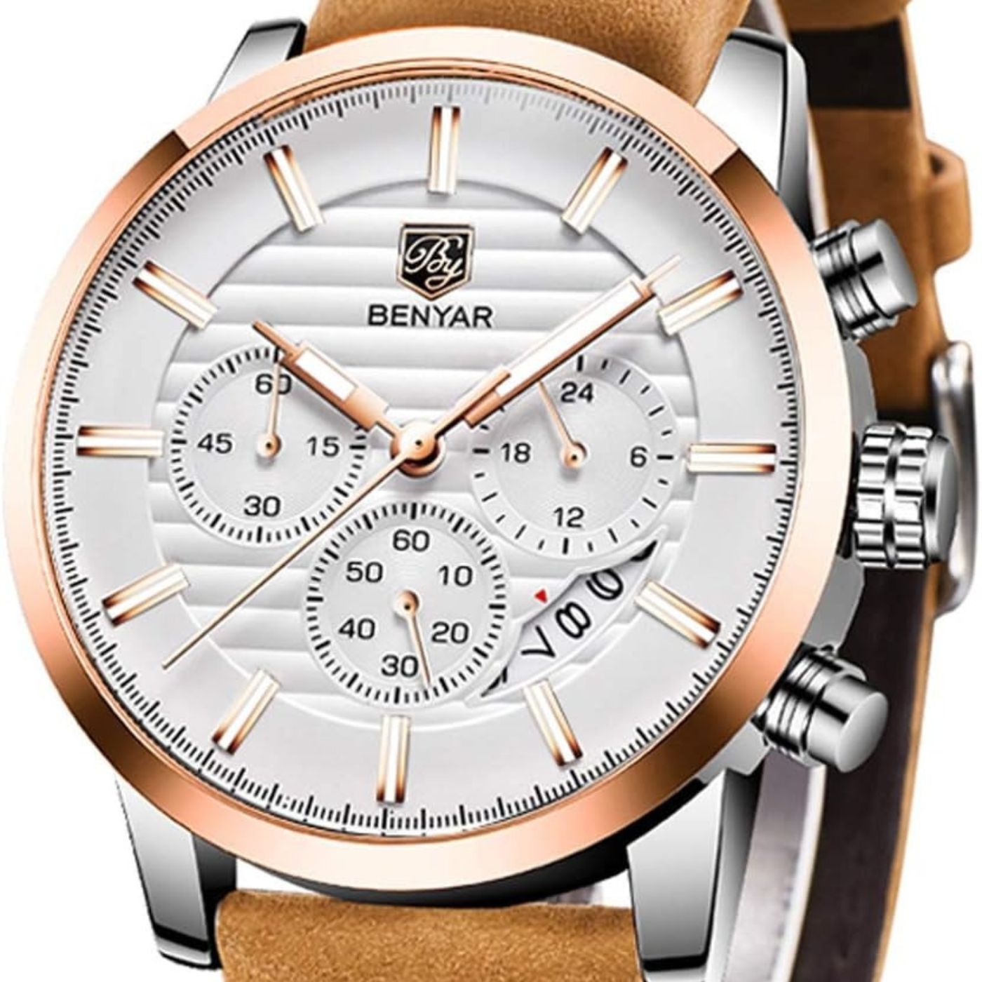 BENYAR Men's Quartz Chronograph Waterproof White Dial Business and Spo ...