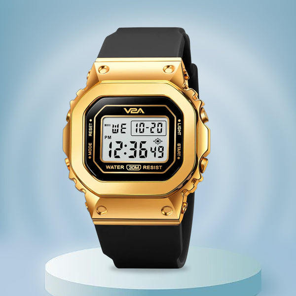 V2A Bold Golden Women Ladies Watch Zinc Alloy Case Digital Sports Watch Waterproof Fashion Wrist Watch for Women…
