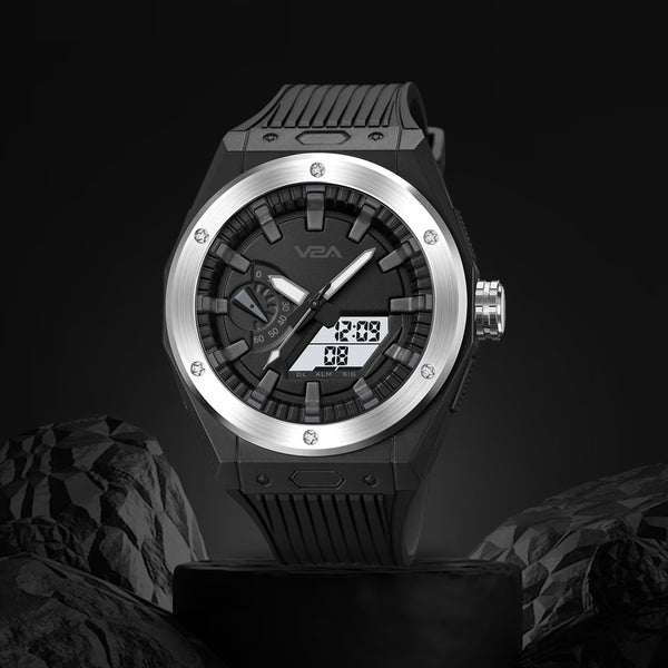 V2A Mens Watch Dual-Display Alloy Screw Bazel 50m Waterproof Watch Fashion Multifunctional Sports Watches for Men | Gift for Men