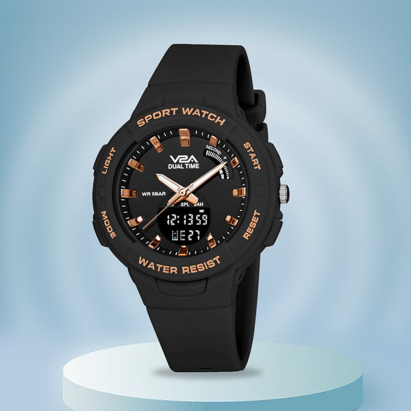 V2A Analog Digital Waterproof Fashion Sports Watch for Women and Girls (Black)