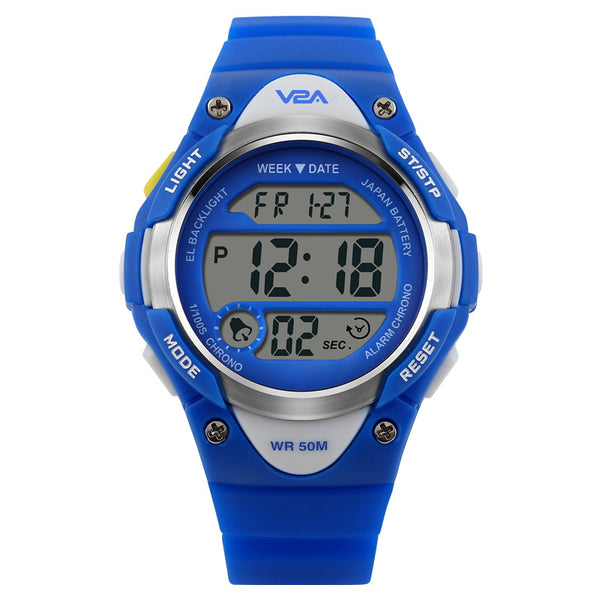 V2A Kids Blue LED Backlight Stainless Steel Case Waterproof Digital Sports Casual Watch For Boys And Girls