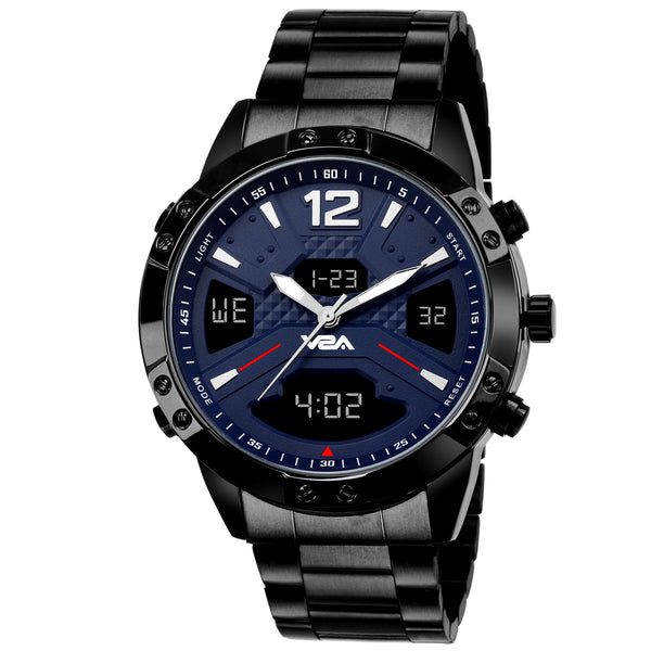 V2A Dress Unique Casual Blue Display Analog-Digital Stainless Steel Multifunction Watch For Men And Boys