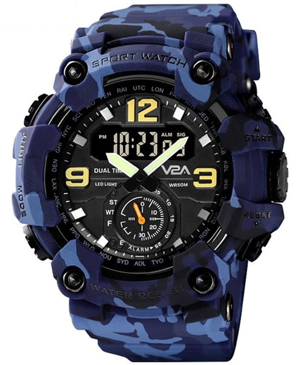 V2A Analog Digital Sport Watches for Men's and Boys (Camo-Blue)