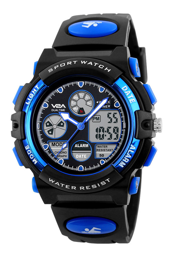 V2A Analog-Digital Boy's Watch (Blue Dial, Blue Colored Strap)