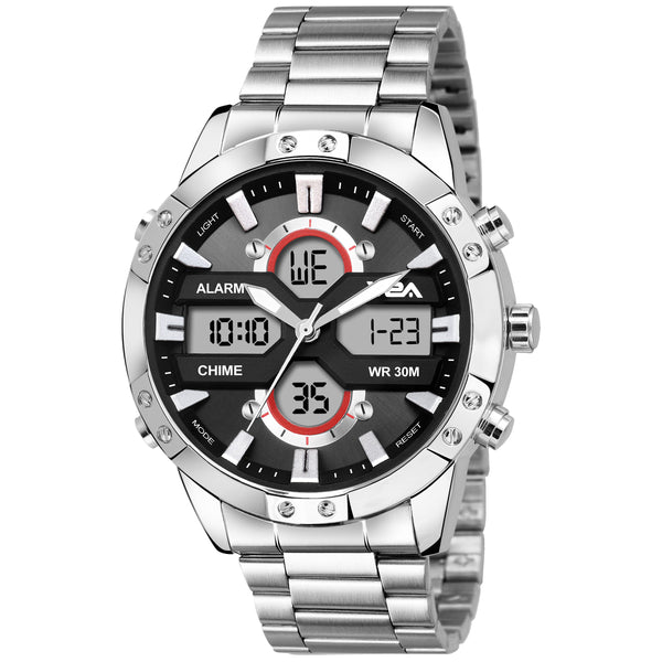 V2A Silver Stainless Steel Multifunction Watch For Men And Boys