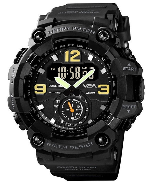 V2A Fighter Midnight Black Analog Digital Sport Watches for Men and Boys