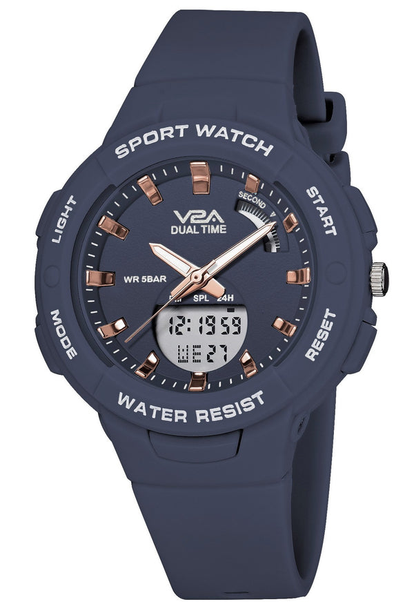 V2A Analog Digital 5ATM Waterproof Fashion Sports Watch for Women and Girls