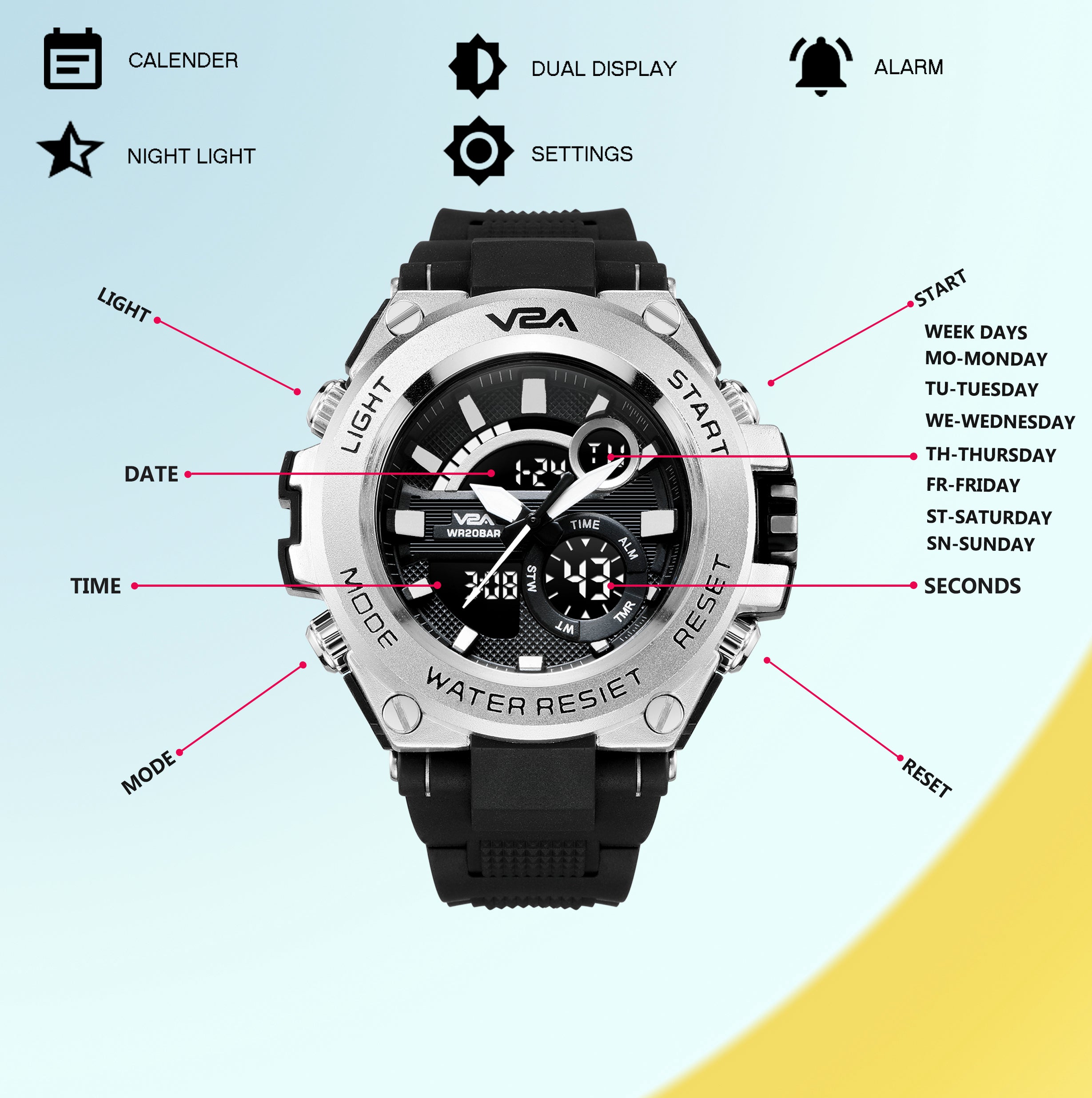 V2A Chronograph Analogue And Digital Sports Watch For Men and Boys v2awatches