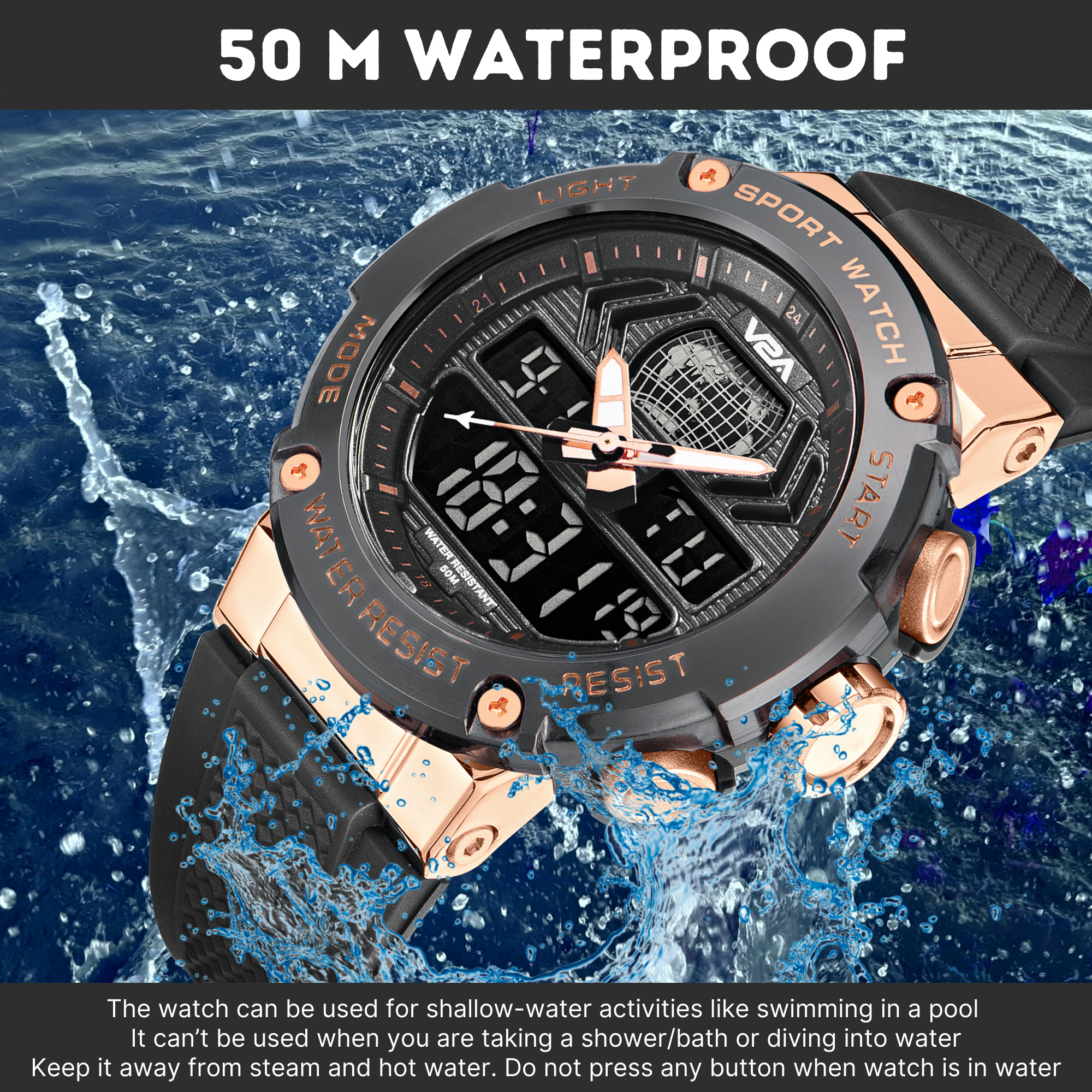 V2A Analog Digital 5ATM Waterproof Fashion Sports Watch with Alarm  Stopwatch for Women and Gi... | Sports watch, Stopwatch, Digital