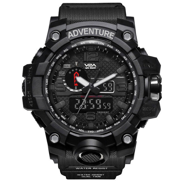 V2A Chronograph Shock Resistant Army Digital Analog Watch with Dual Time Zone and Countdown Timer for Men and Boys (Black)