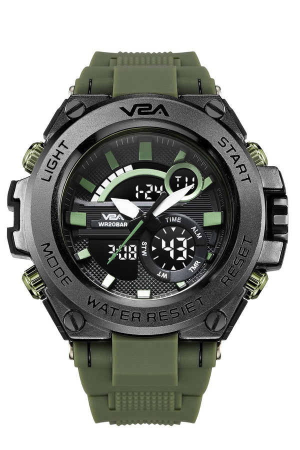 V2A Green Chronograph Analogue And Digital Sports Watch For Men and Boys