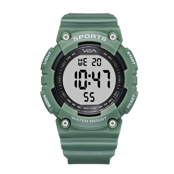 V2A Digital 5ATM Waterproof Military Green Sports Watch for Men and Boys