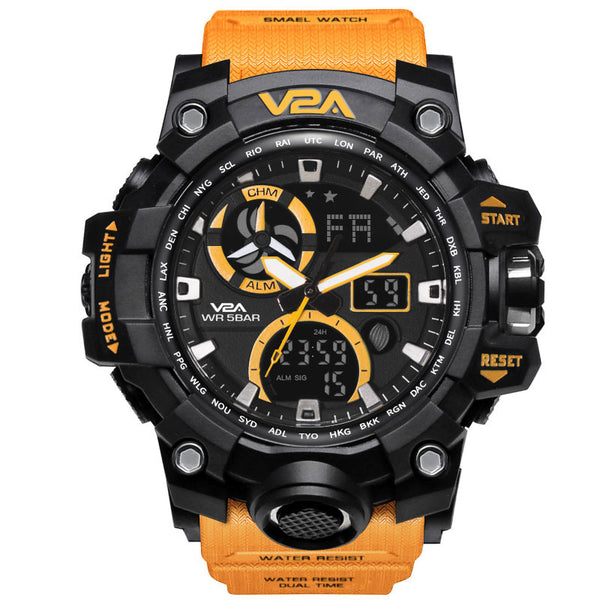 V2A Orange Chronograph Shockproof Waterproof Analog-Digital Day And Date Display Sports Watch For Men