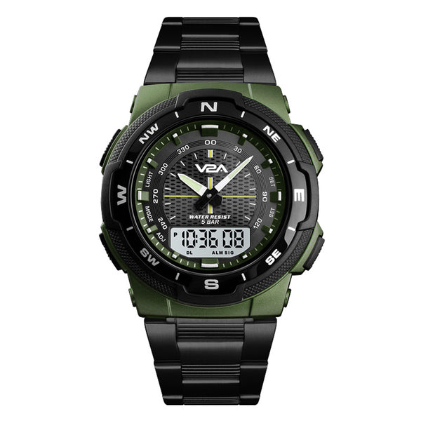 V2A Masters Multi-Function Chronograph Analog-Digital IP Black Stainless Steel Watch for Men