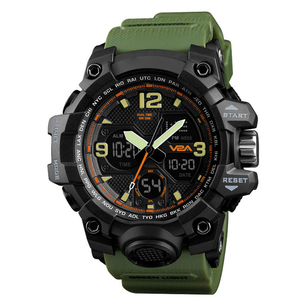 V2A Military Green Multifunction Analogue-Digital Black Dial Men's Sports Watch