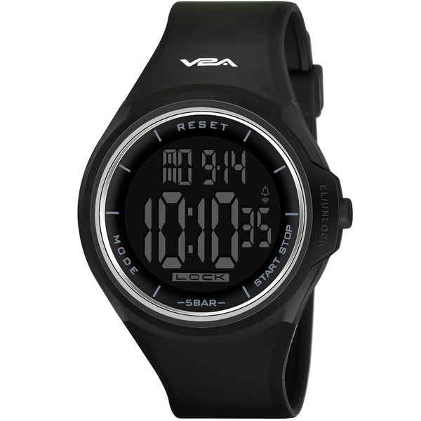 V2A Touch Controls Digital 5ATM Waterproof Unisex Sports Watch (Black Dial and Strap)