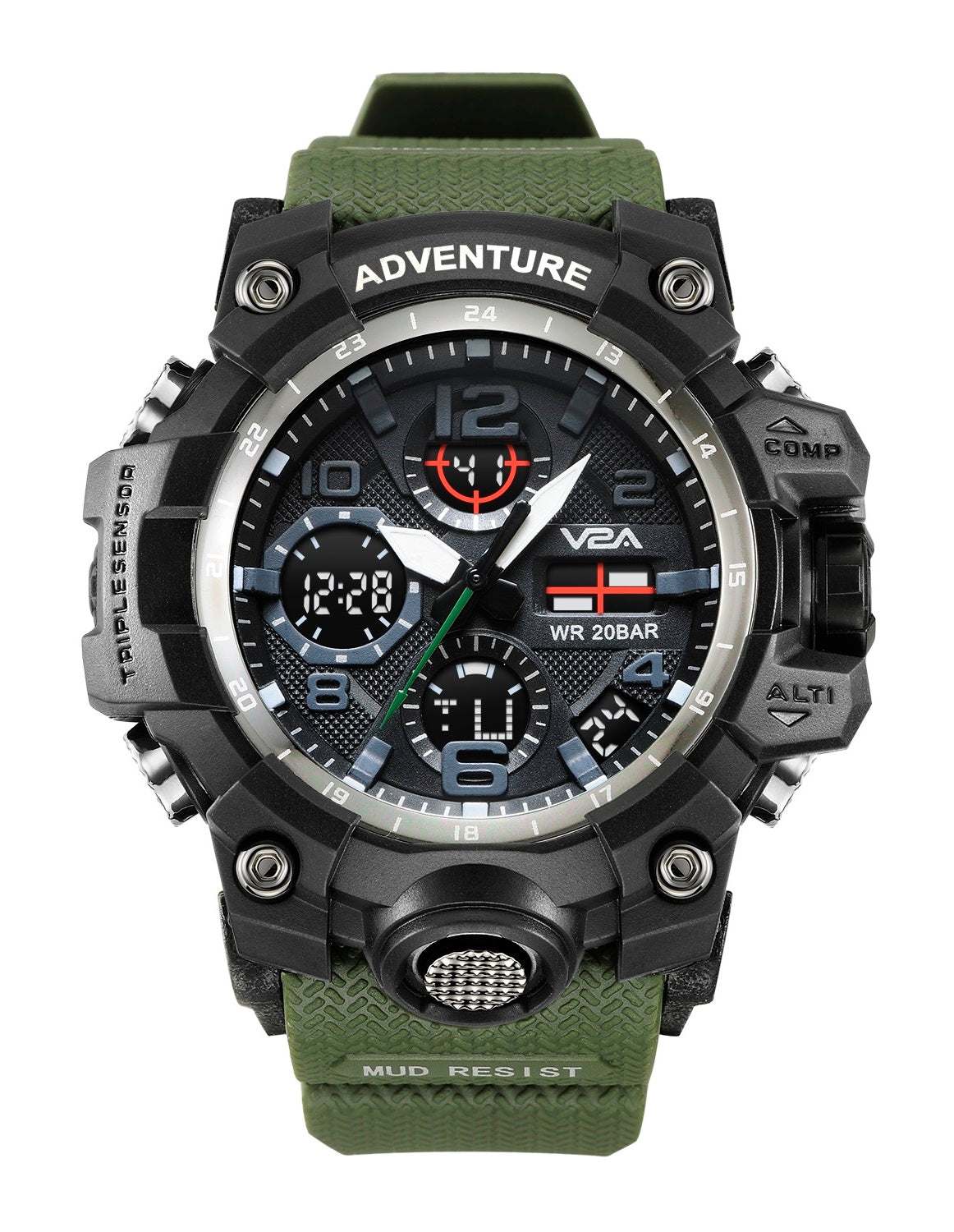 V2A Military Green Chronograph Analogue And Digital Sports Watch For M ...