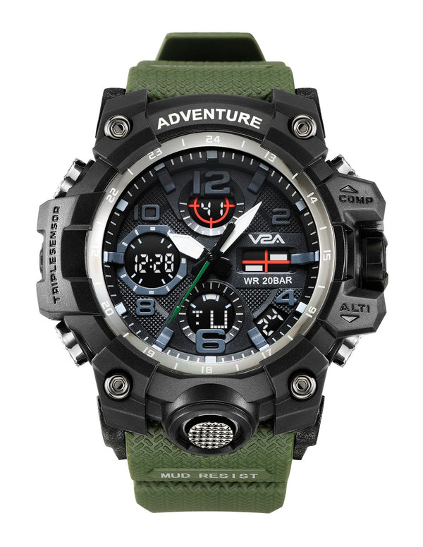 V2A Military Green Chronograph Analogue And Digital Sports Watch For Men and Boys