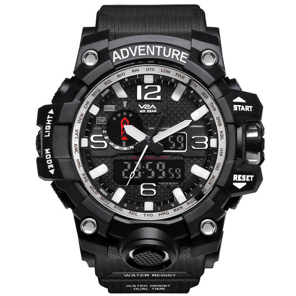 V2A Army Black Chronograph Shockproof Waterproof Analog-Digital Date Display Sports Watch for Men