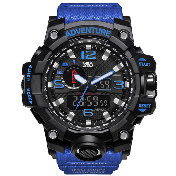 V2A Adventure Chronograph Shock Resistant Army Digital Analog Watch with Dual Time Zone and Countdown Timer for Men and Boys (Blue)