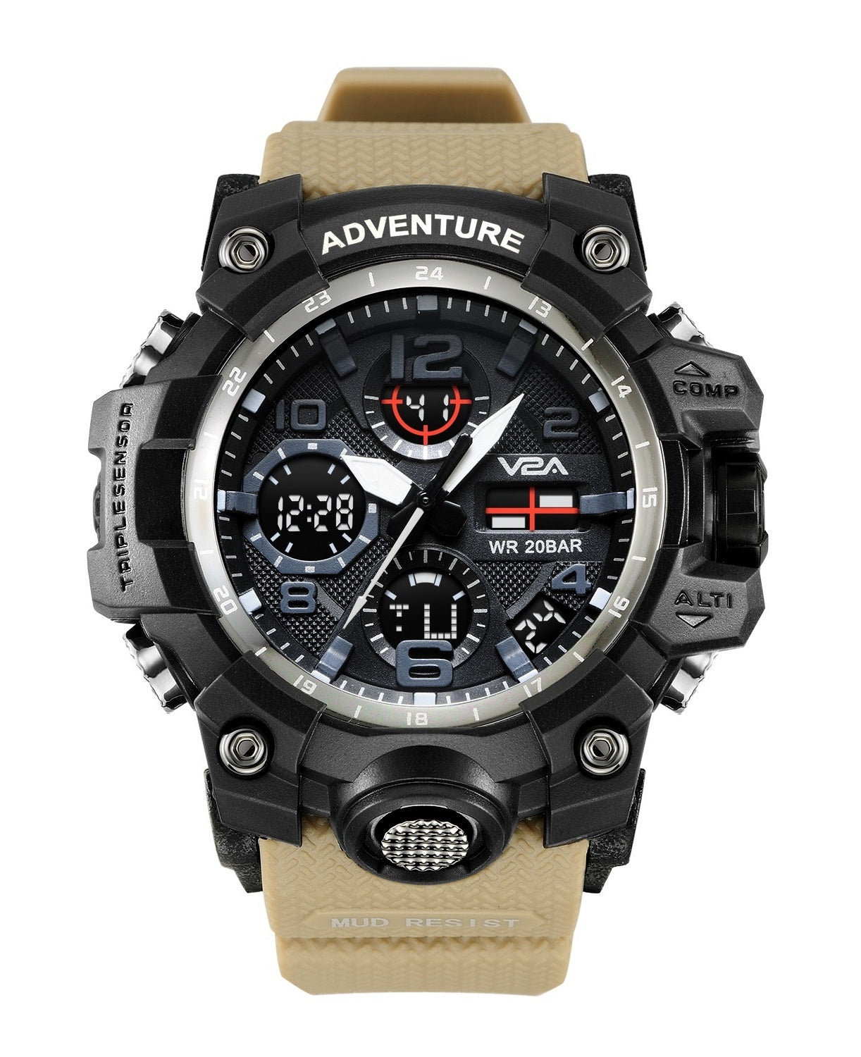 V2A Military Khakhi Chronograph Analogue And Digital Sports Watch For ...