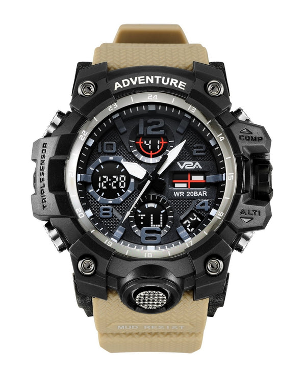 V2A Military Khakhi Chronograph Analogue And Digital Sports Watch For Men and Boys