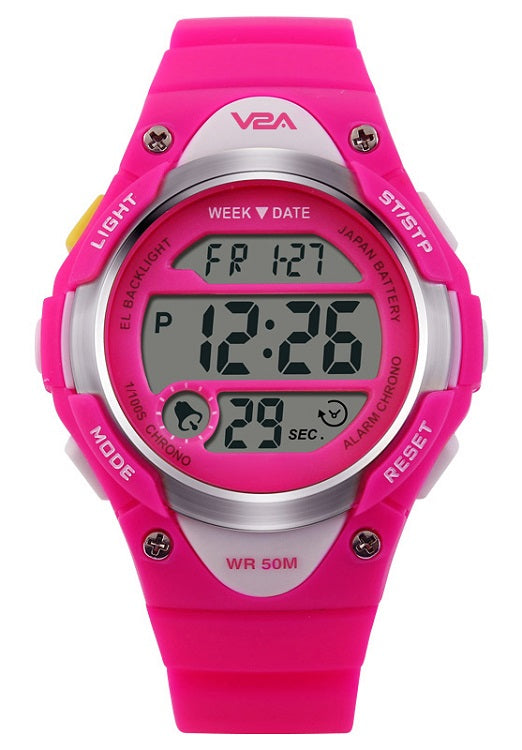 V2A Kids Pink LED Backlight Waterproof Digital Sports Casual Watch For Boys And Girls