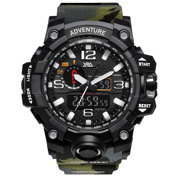 V2A Army Camo Green Chronograph Shockproof Waterproof Analog-Digital Day And Date Display Sports Watch For Men