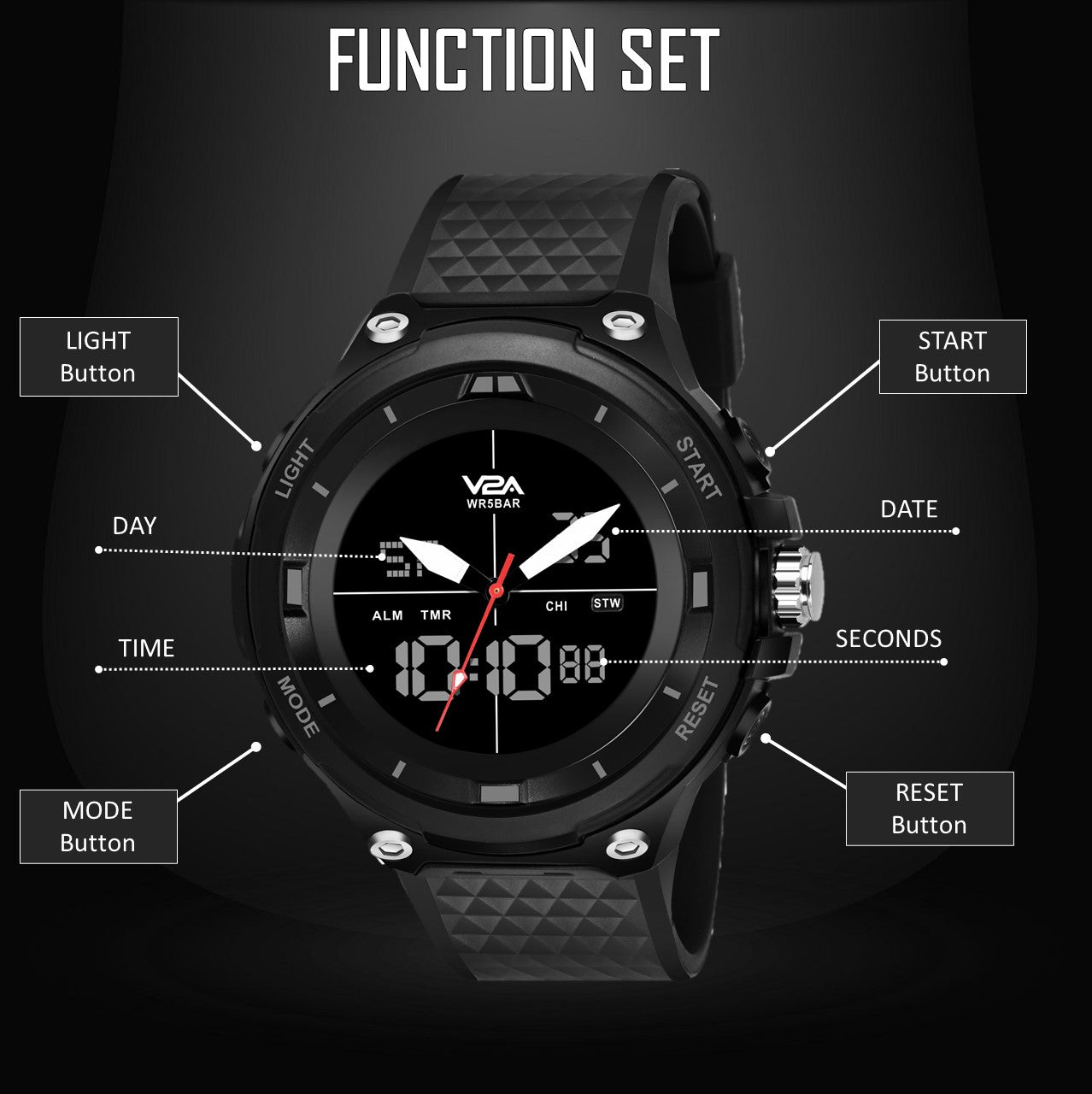 V2A Digital Watch - For Men - Buy V2A Digital Watch - For Men Army Digital  World Time 5 Alarm 5 ATM Waterproof Sports Trendy Casual Online at Best  Prices in India | Flipkart.com